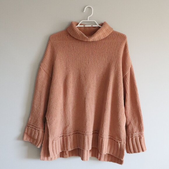 Aerie Womens Sz S Brown Chenille Oversized Turtleneck Chunky Knit Soft Sweater - Picture 2 of 14